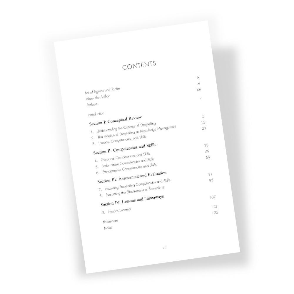Knowledge Management and the Practice of Storytelling Contents