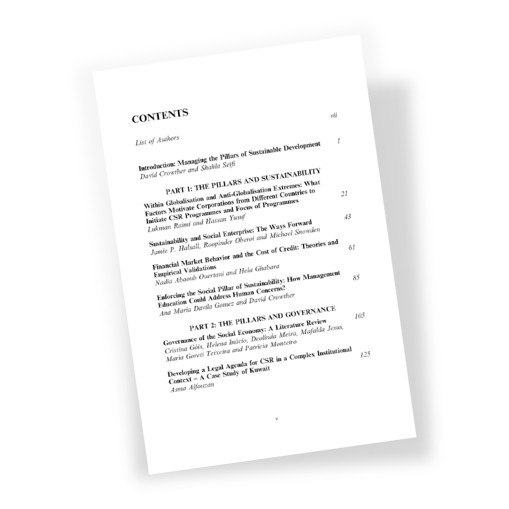 The Equal Pillars of Sustainability Ebook Contents