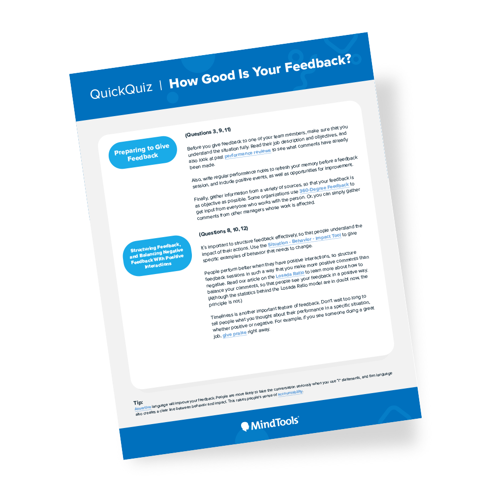 Feedback Quick Quiz Mind Tools Store Mindtools