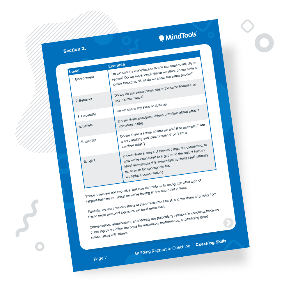 Coach Rapport Building Rapport in Coaching | Article | Mind Tools Store - Mindtools